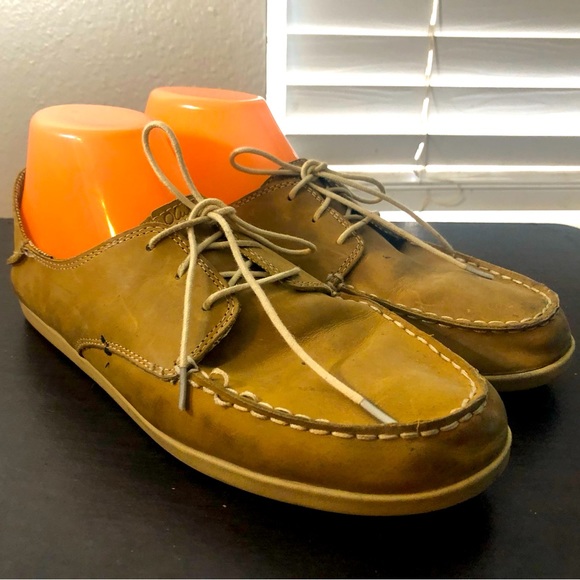 Olakai Heleuma Women’s Tan Leather Lace Up Slip On Shoes Size 10 - Picture 1 of 10